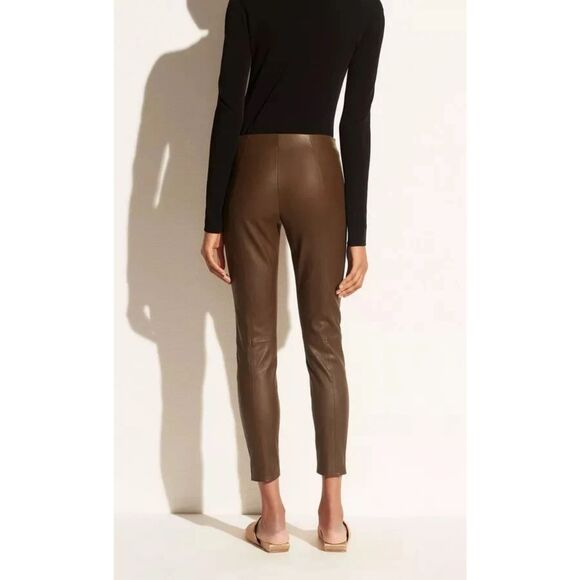 Vince Womens Lamb Leather Slim Ankle Zip Low Rise Legging Pants Brown XS NWT $99 - Picture 5 of 14